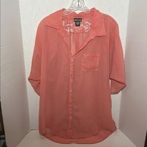 Wet Seal Pink 3/4 Sleeve Button Down layer Blouse